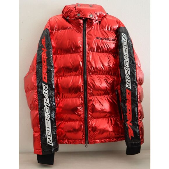 Rockstar Original Men's Sz 2XL Metallic Red Alasia Hooded Puffer Jacket - Picture 1 of 16